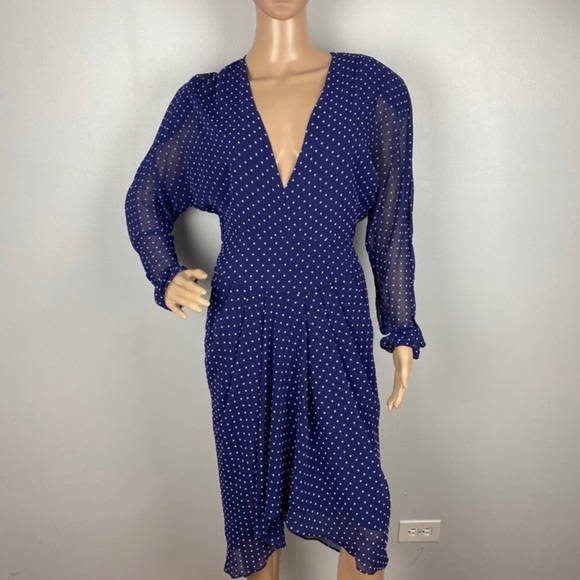 NEW PHILOSOPHY DI LORENZO SERAFINI LONG SLEEVE POLKA DOT MIDI DRESS - Picture 2 of 9